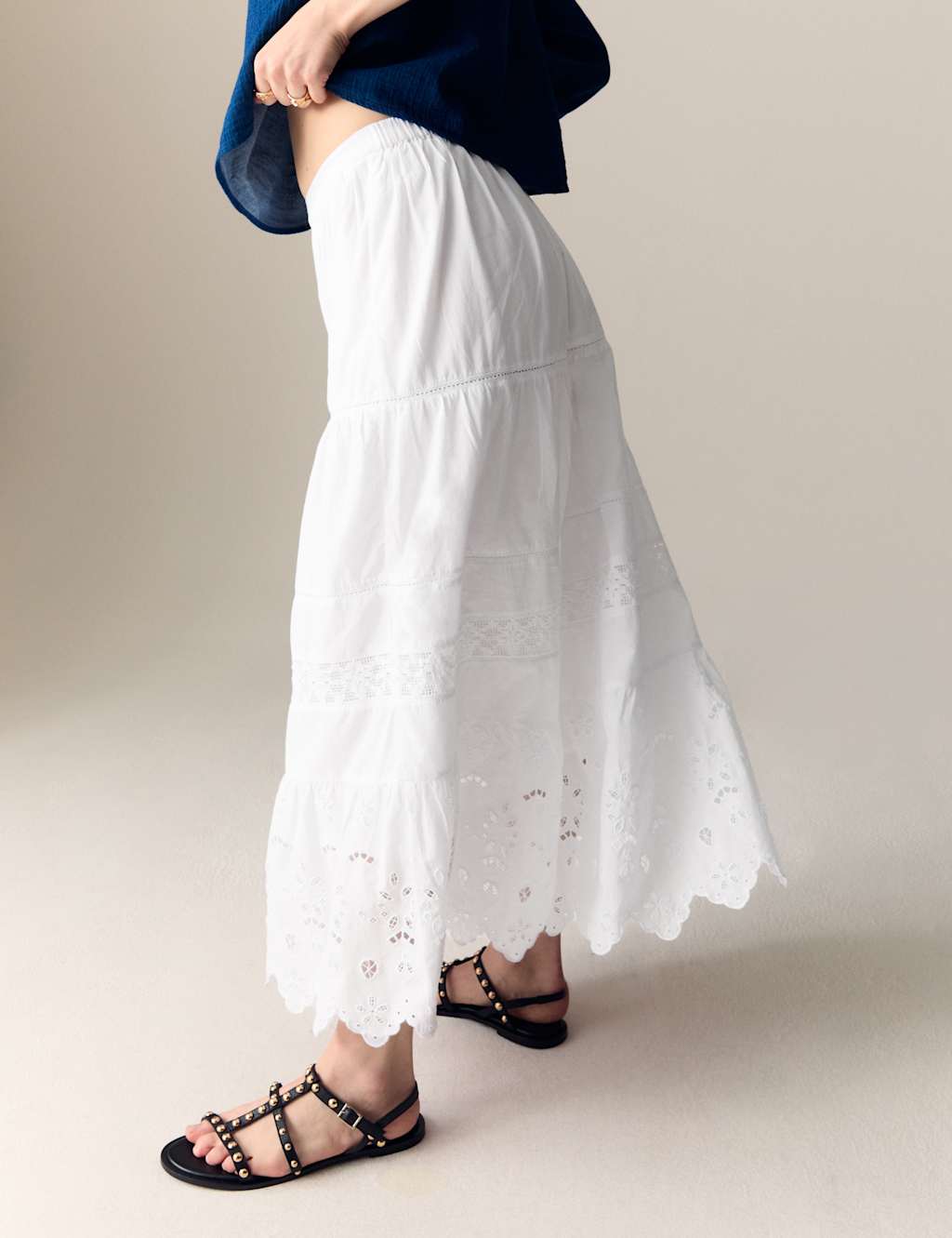 Pure Cotton Midaxi Tiered Skirt