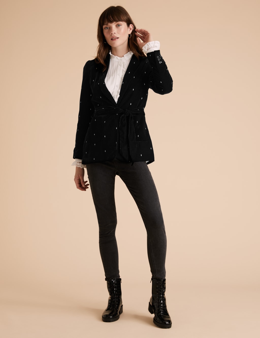 Relaxed Velvet Belted Blazer Per Una M S