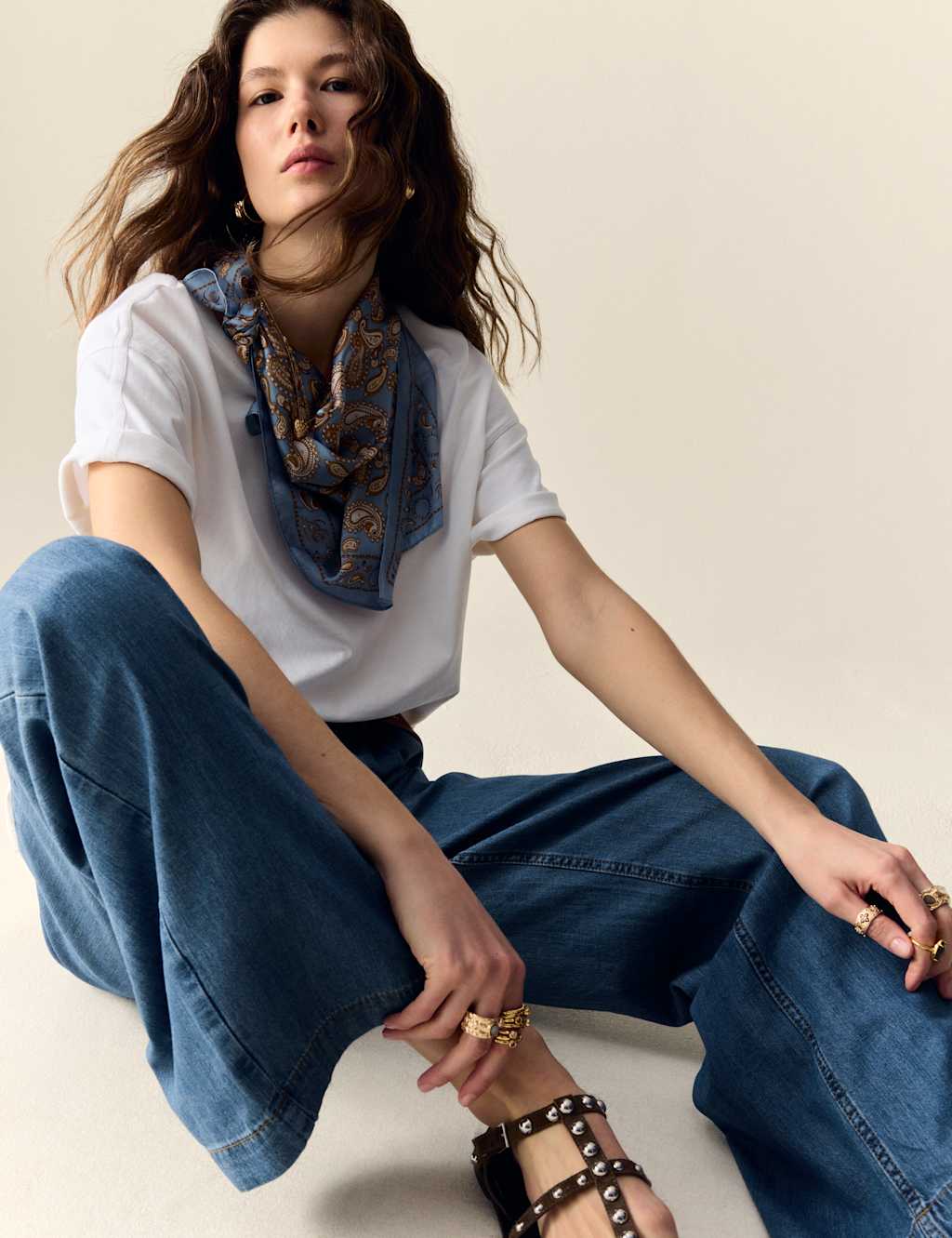 Denim High Waisted Pleat Front Wide Leg Jeans 3 of 4