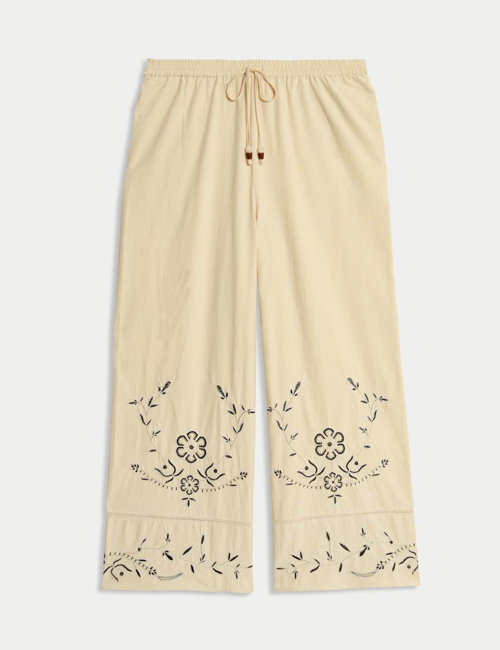 Pure Cotton Embroidered Drawstring Wide Leg Trousers 2 of 5