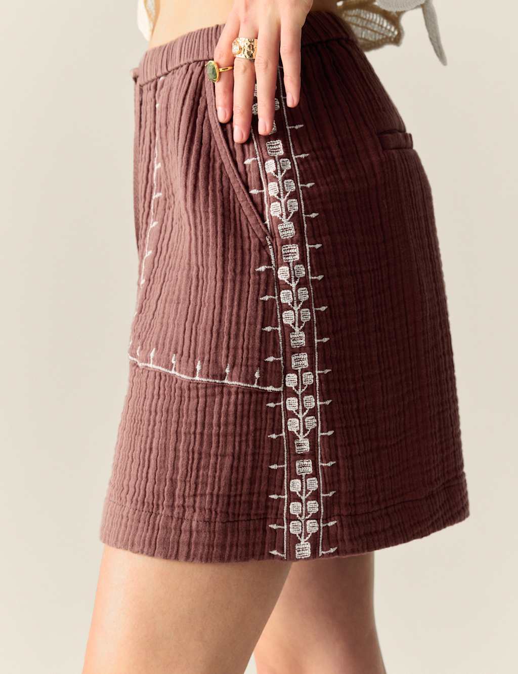 Pure Cotton Embroidered Triple Cloth Shorts 3 of 5