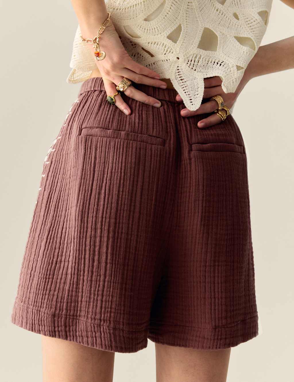 Pure Cotton Embroidered Triple Cloth Shorts 5 of 5