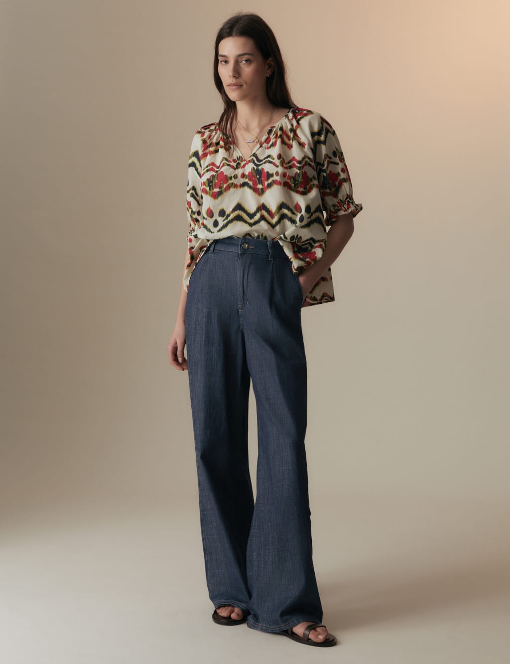 Pure Cotton High Waisted Wide Leg Jeans Per Una M S
