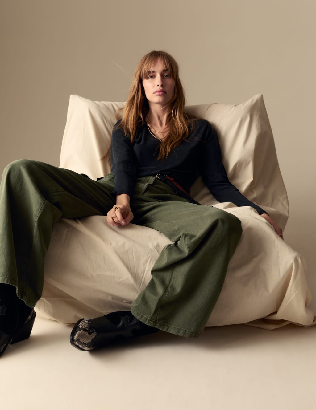 Cotton Blend Relaxed Wide Leg Trousers Per Una M S