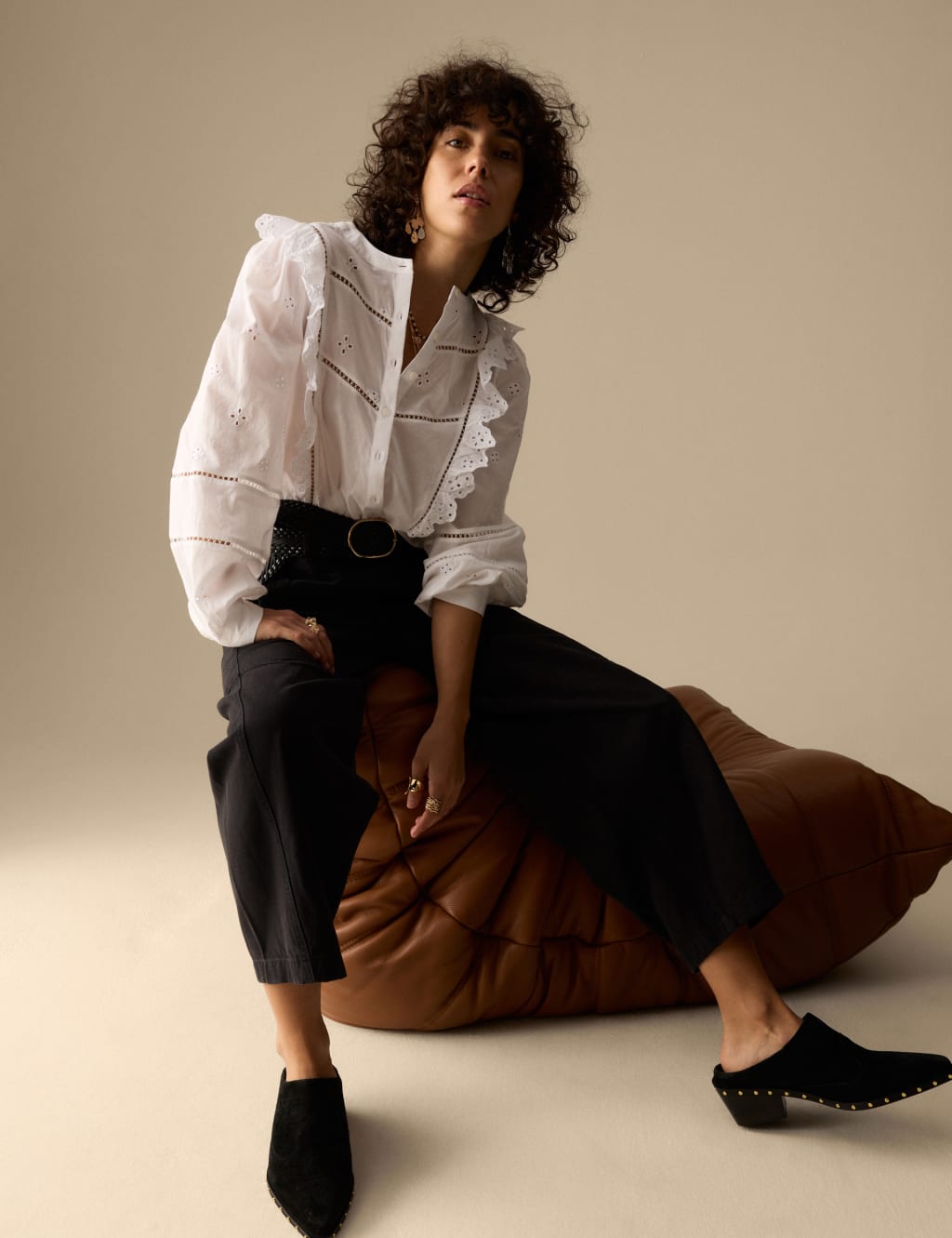 Pure Cotton Seam Detail Barrel Leg Trousers 3 of 5