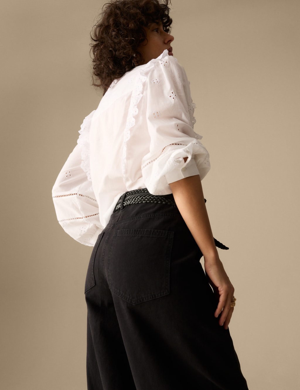 Pure Cotton Seam Detail Barrel Leg Trousers 4 of 5
