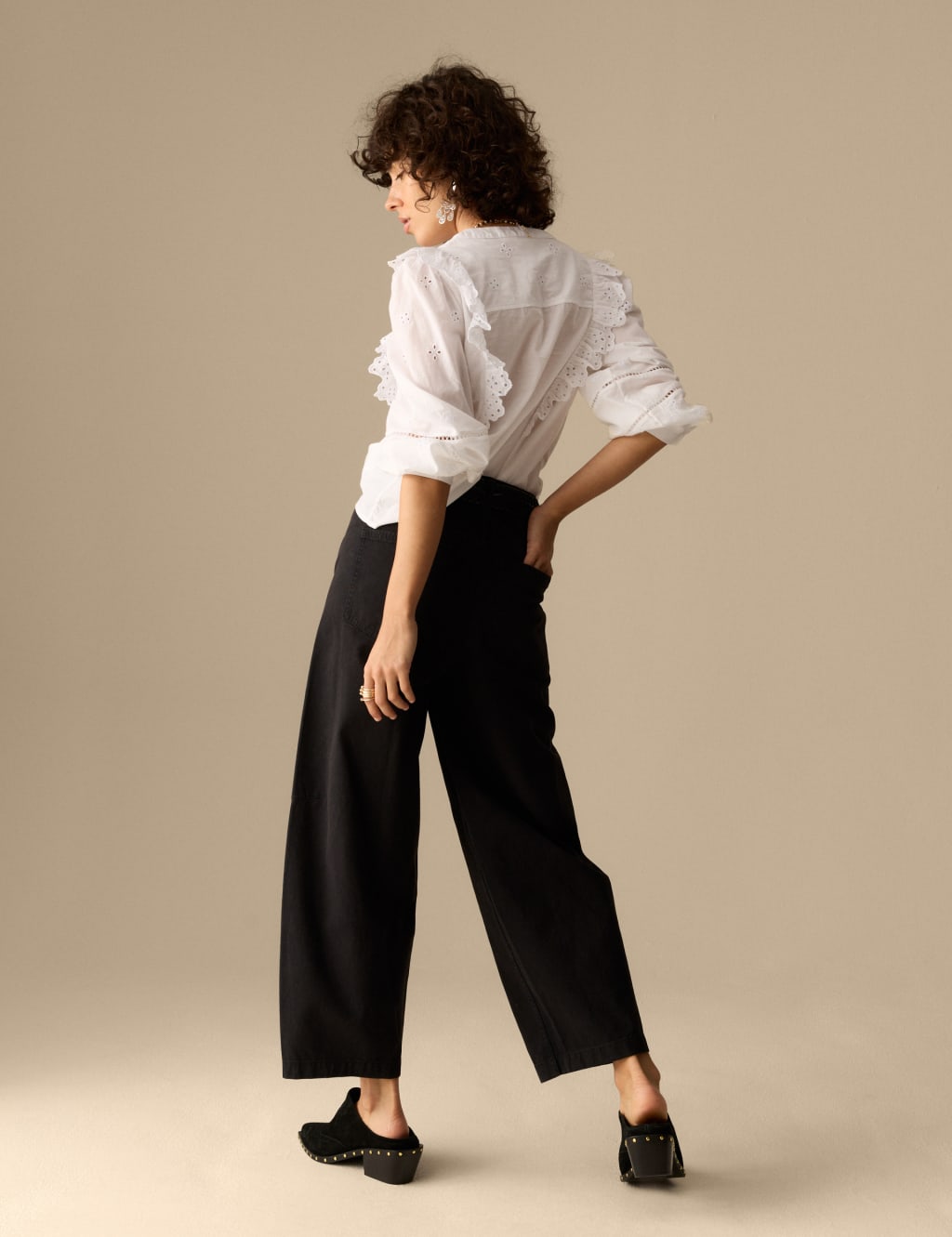 Pure Cotton Seam Detail Barrel Leg Trousers 5 of 5