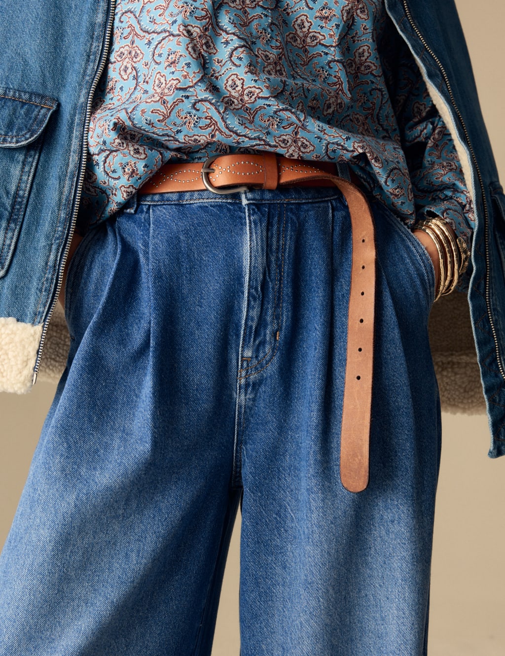 Lyocell Rich Pleat Front Wide Leg Jeans 3 of 5