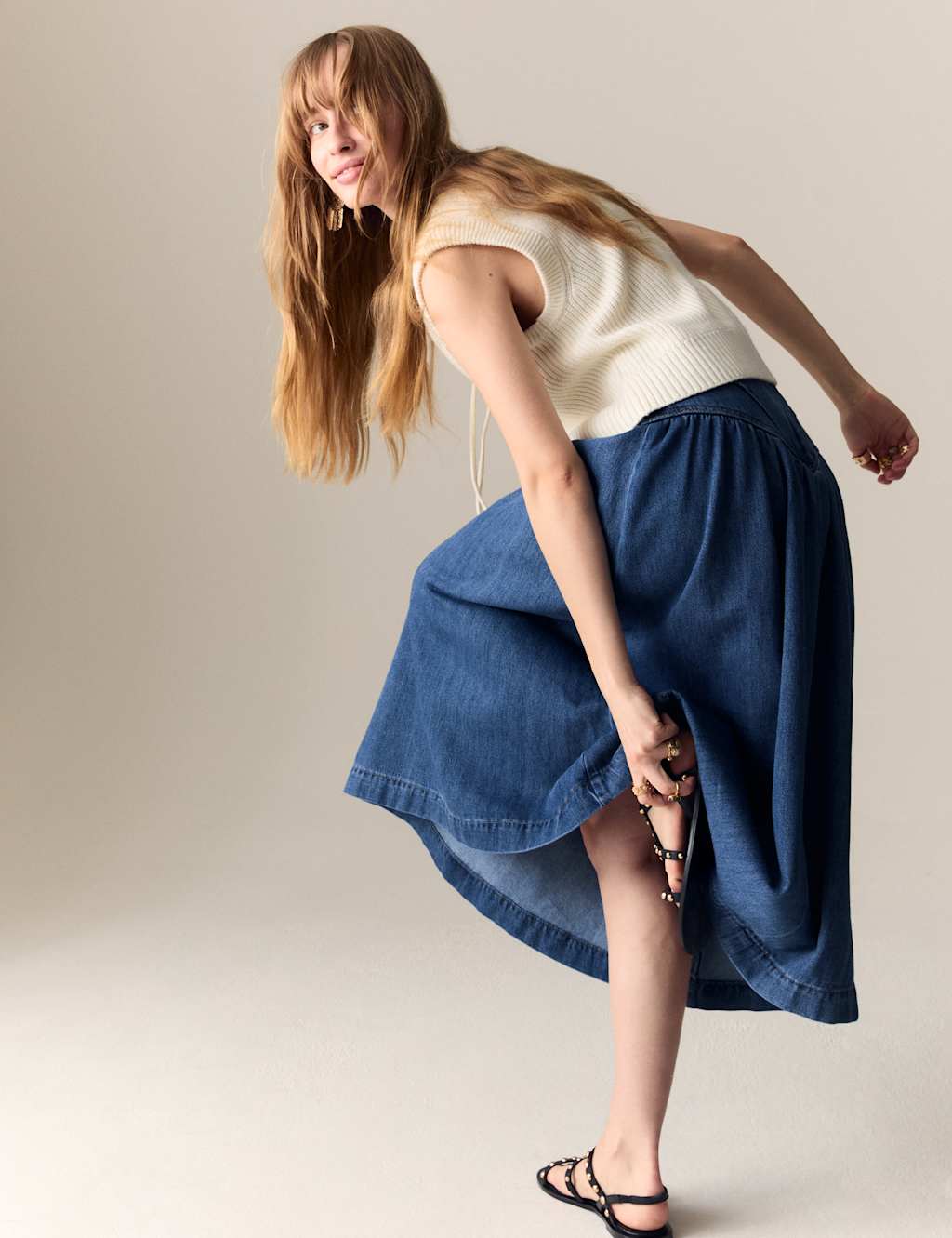 Denim Panelled Midaxi Skirt 4 of 6