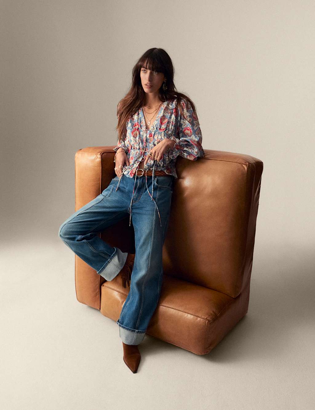 High Waisted Straight Leg Turn Up Jeans 1 of 5