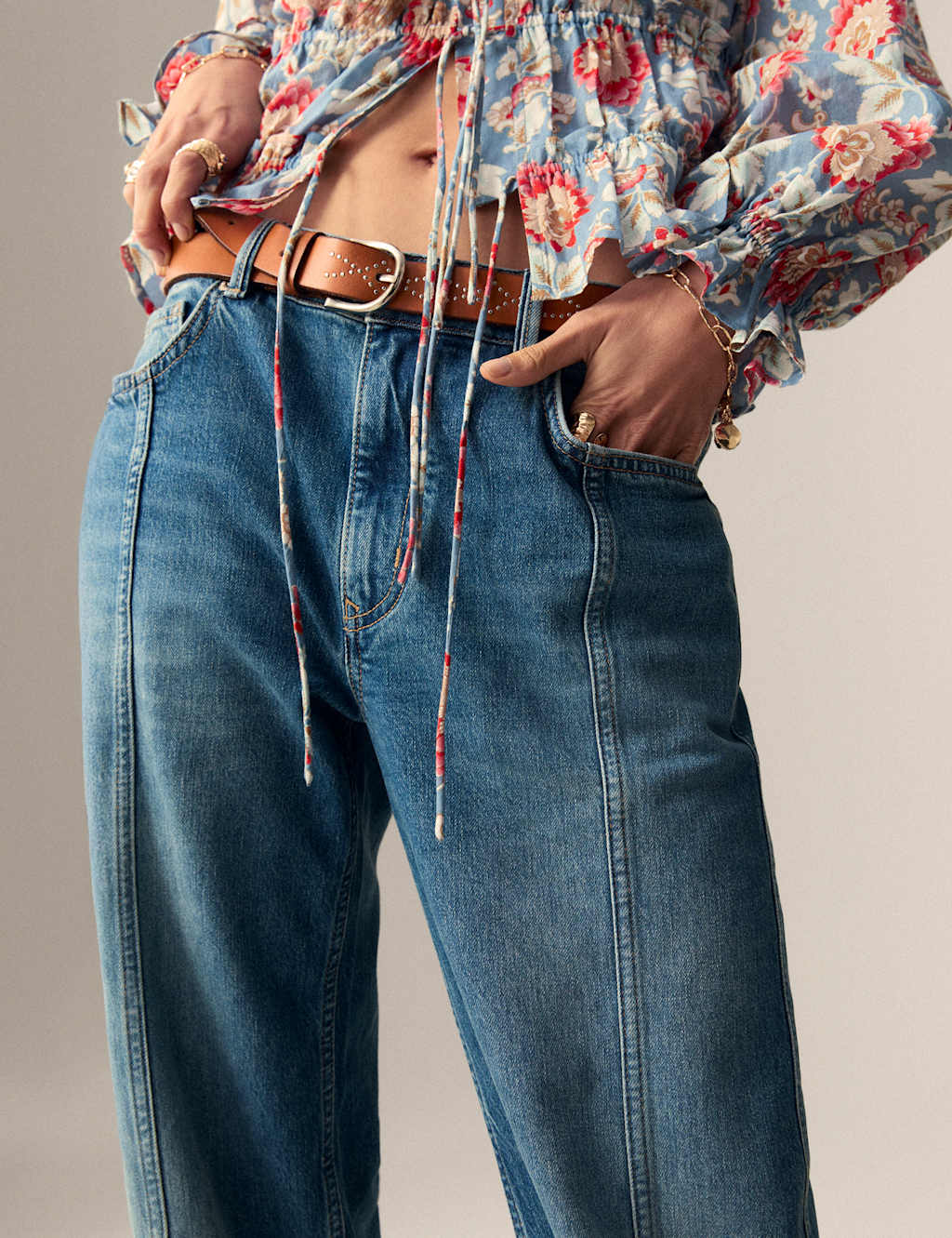High Waisted Straight Leg Turn Up Jeans 3 of 5