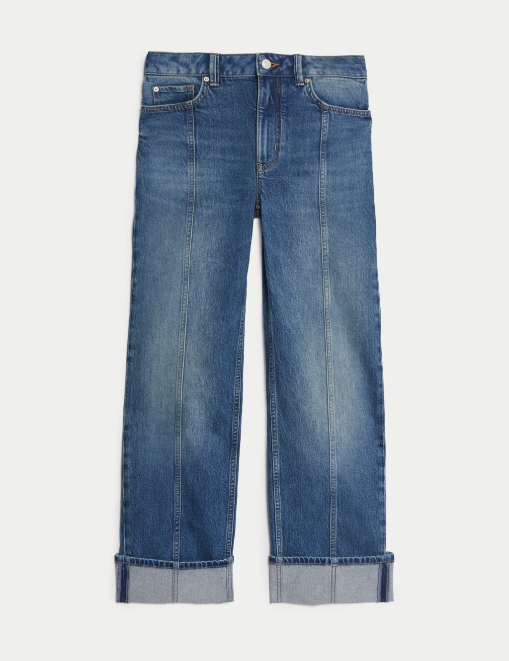 High Waisted Straight Leg Turn Up Jeans 2 of 5
