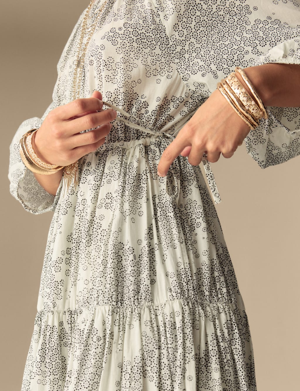 Cotton Rich Printed Maxi Tiered Dress 4 of 5