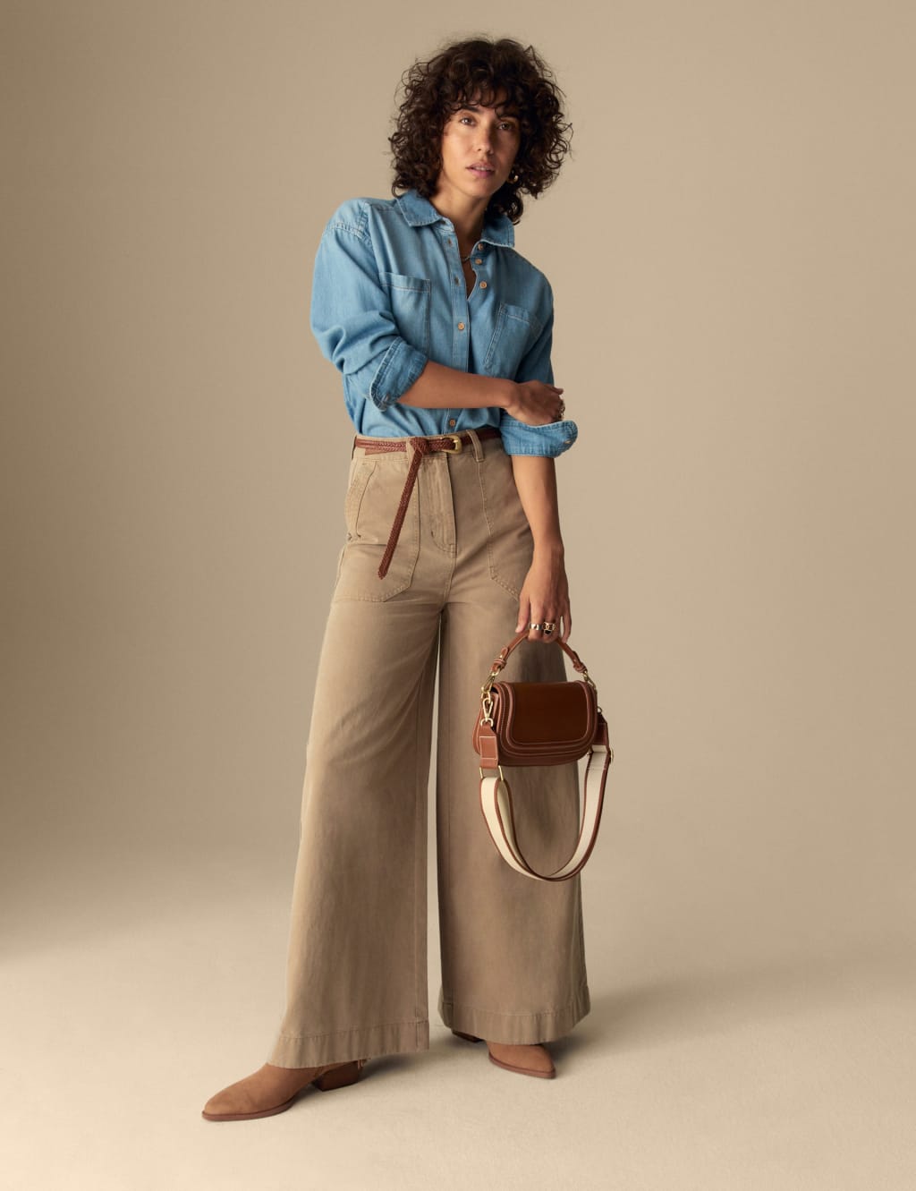 Pure Cotton Patch Pocket Wide Leg Trousers 3 of 4