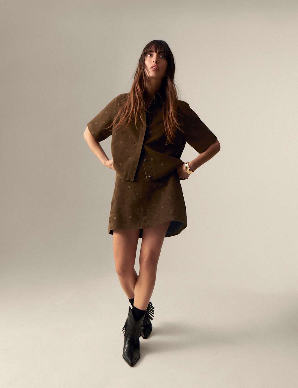 Suede Embroidered Mini Pencil Skirt 4 of 4