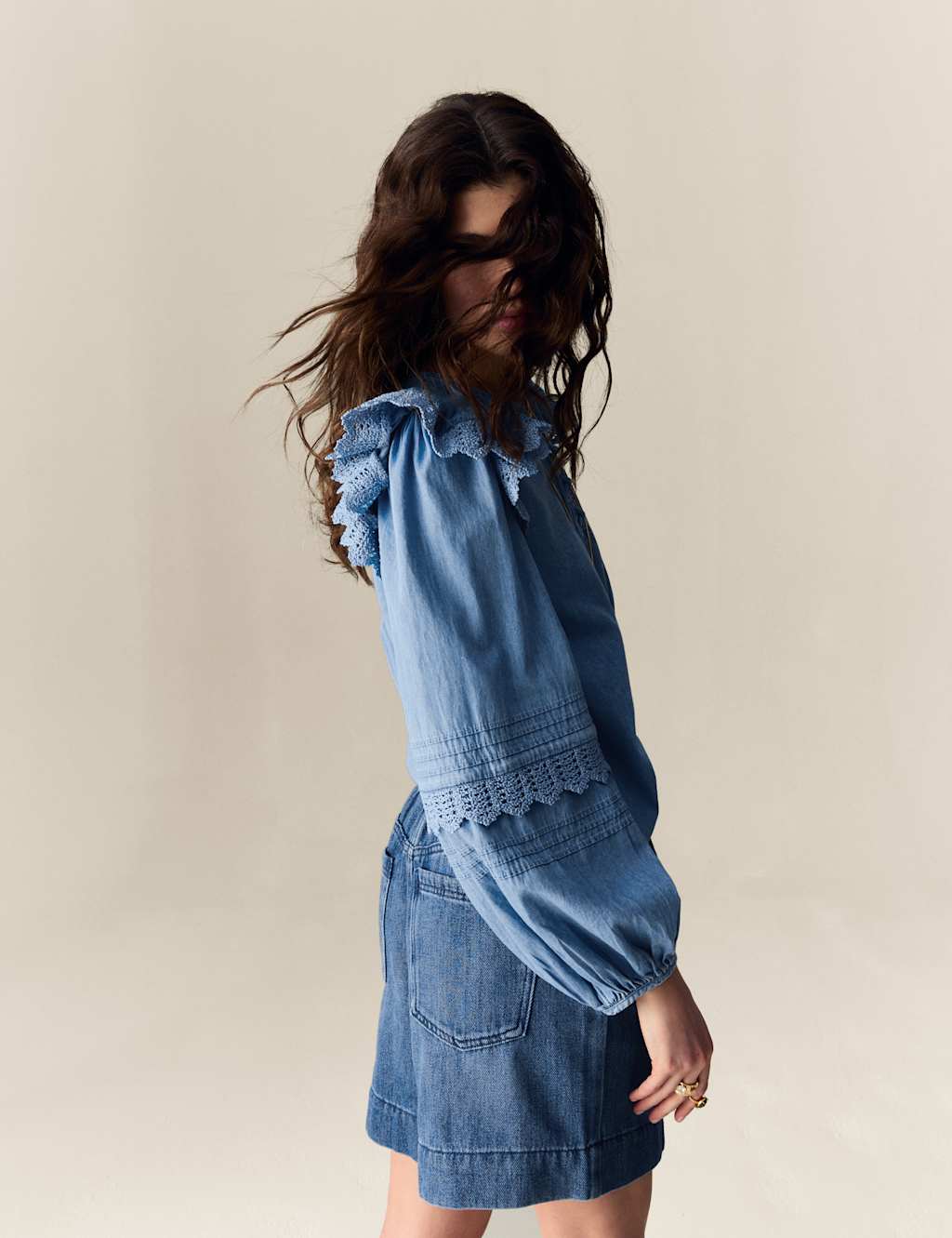 Denim High Waisted Seam Detail Shorts 3 of 6