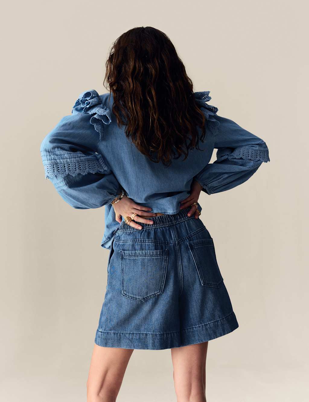 Denim High Waisted Seam Detail Shorts 5 of 6