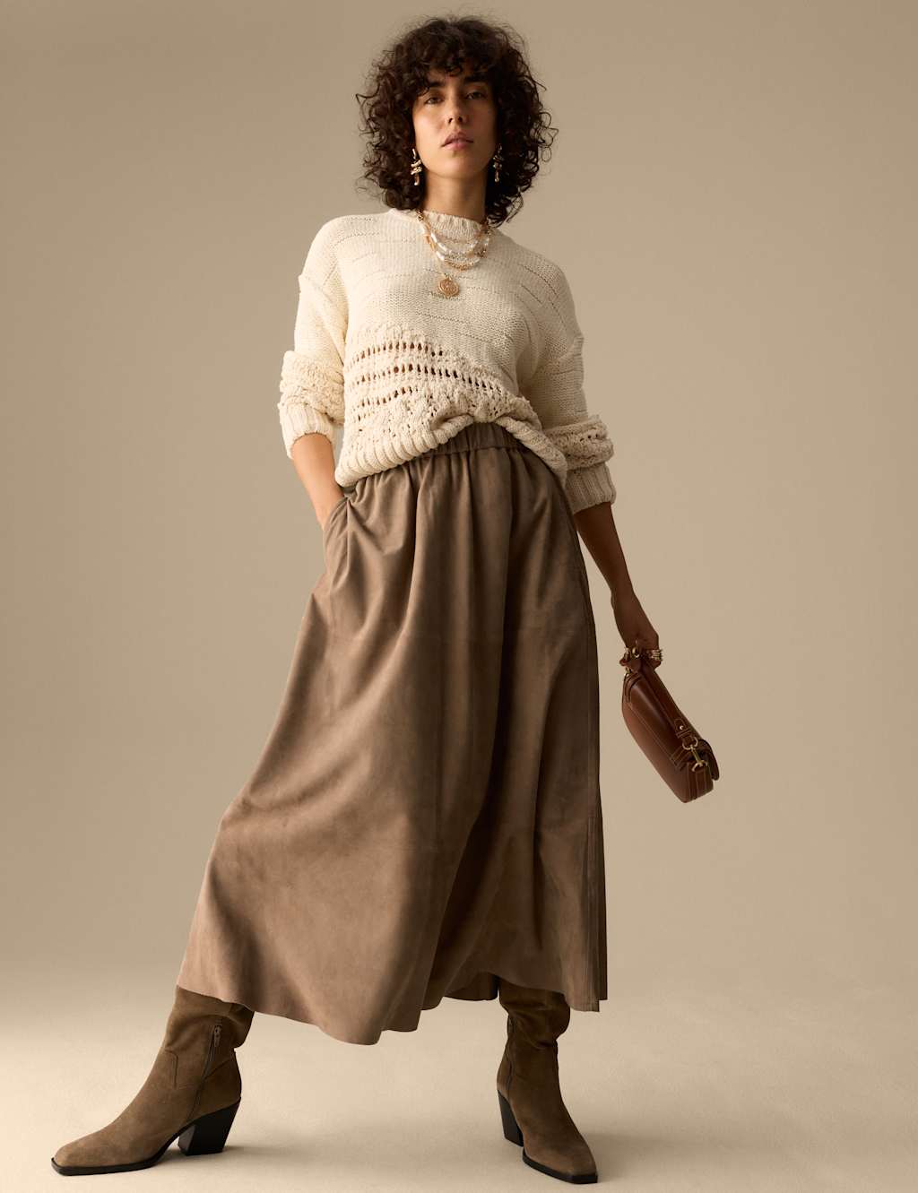 Suede Pleated Midi Skirt 4 of 5