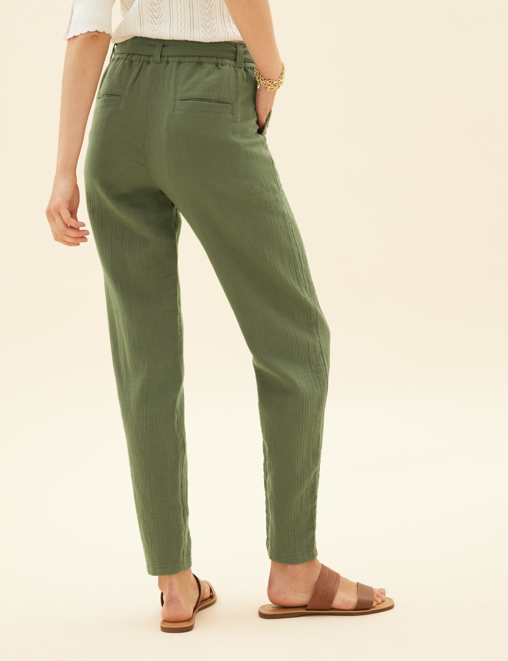 Pure Cotton Tapered Ankle Grazer Trousers 3 of 6