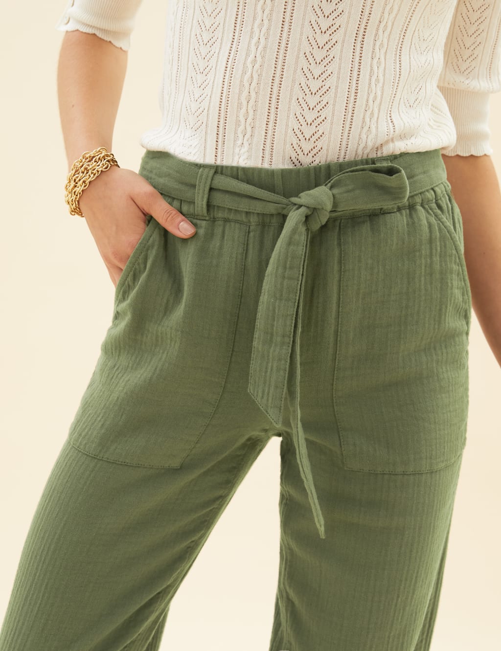 Pure Cotton Tapered Ankle Grazer Trousers 4 of 6