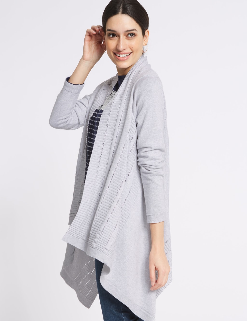 Pure Cotton Textured Waterfall Cardigan Per Una M S