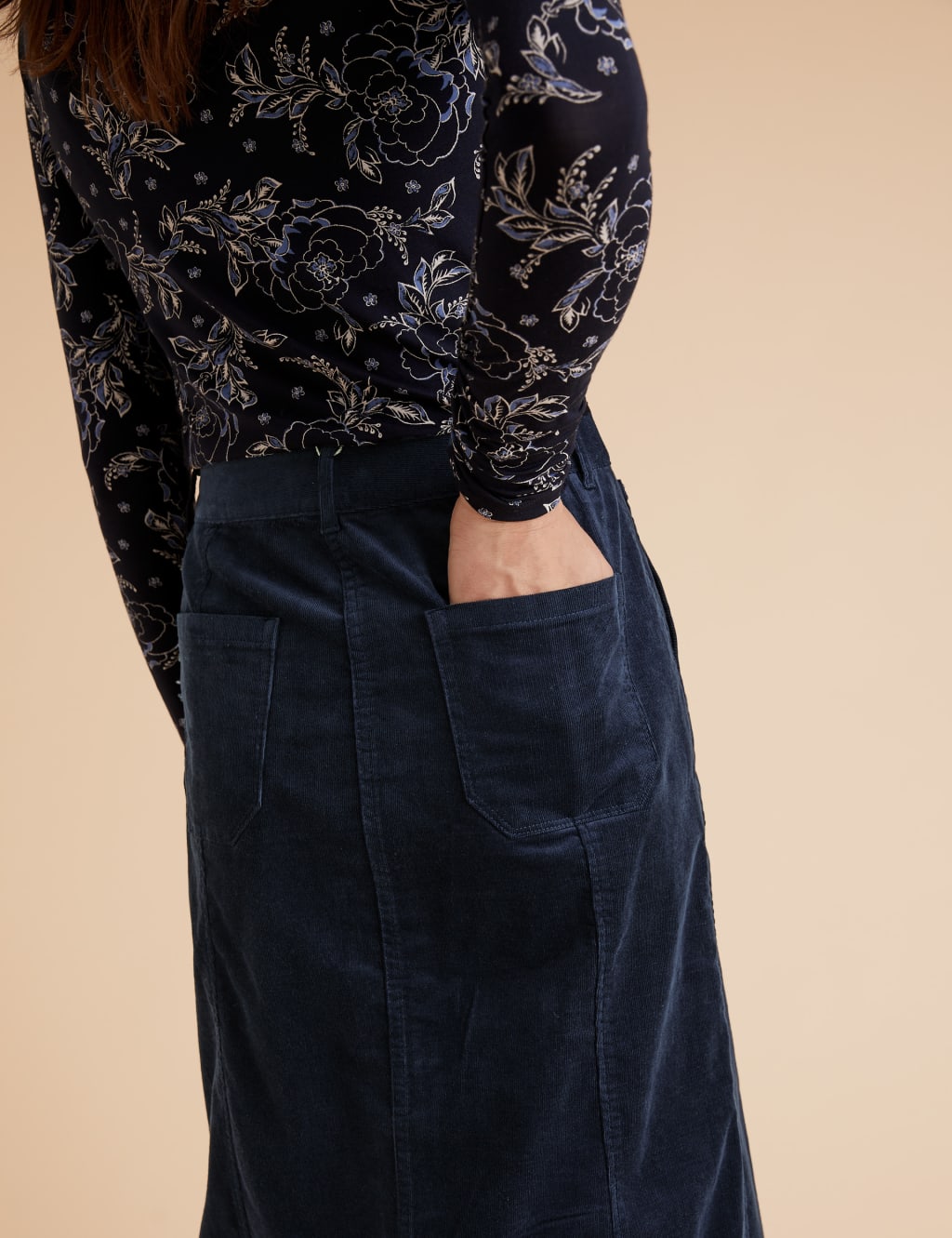 Corduroy Button Front Midi A-Line Skirt 4 of 6