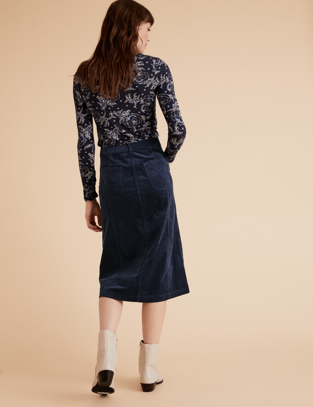 Corduroy Button Front Midi A-Line Skirt 5 of 6
