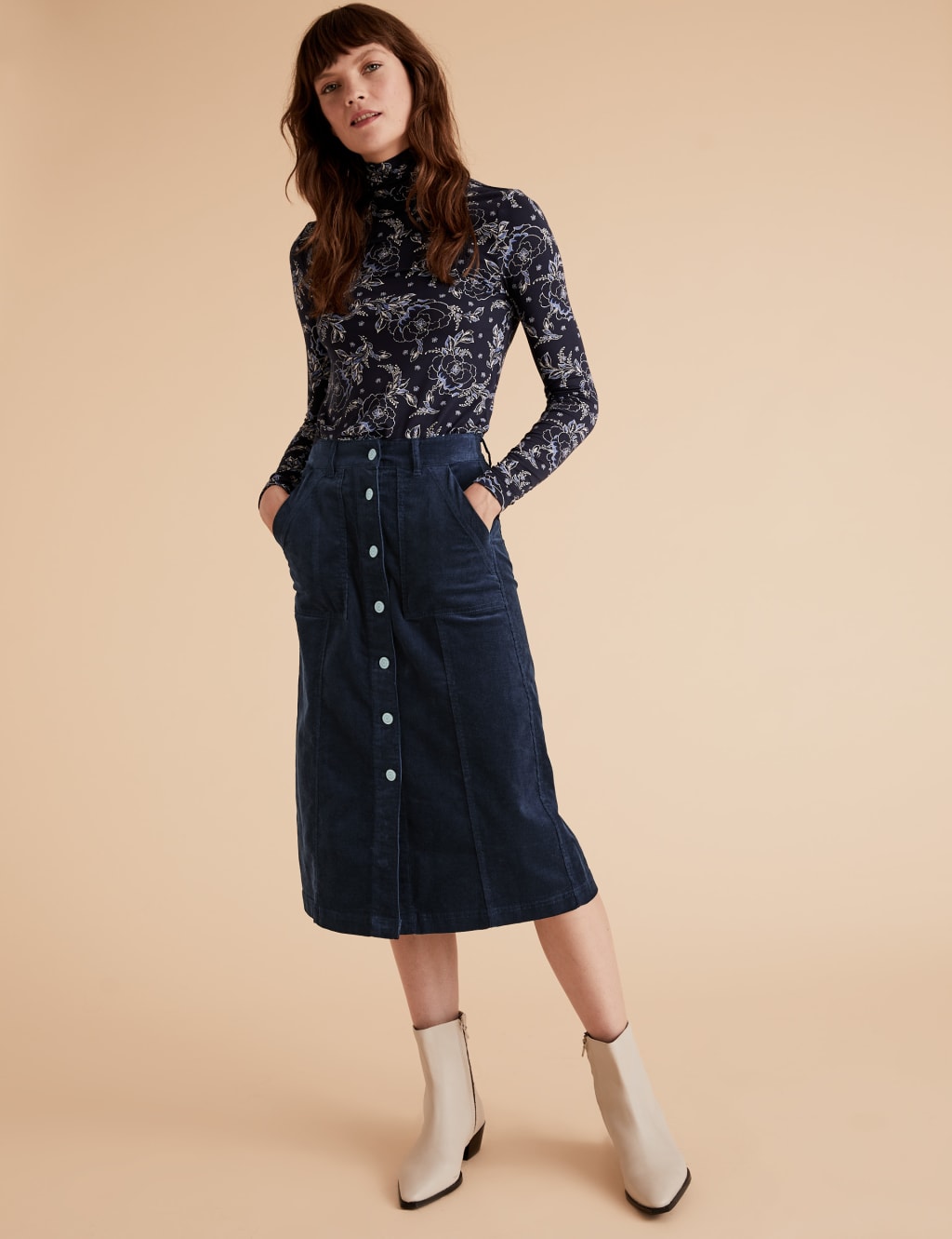 Corduroy Button Front Midi A-Line Skirt 6 of 6