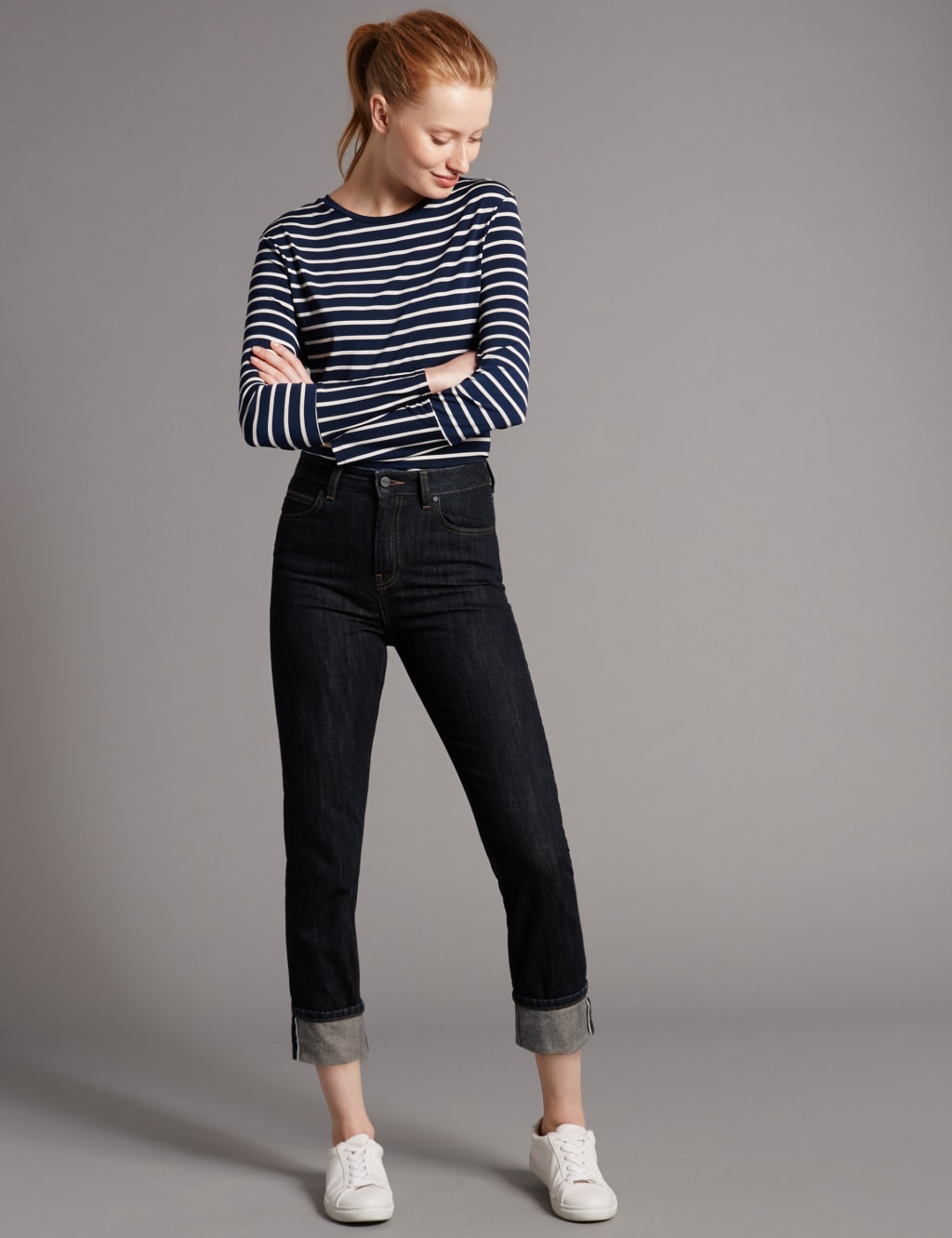 Selvedge High Waist Girlfriend Jeans 1 of 6
