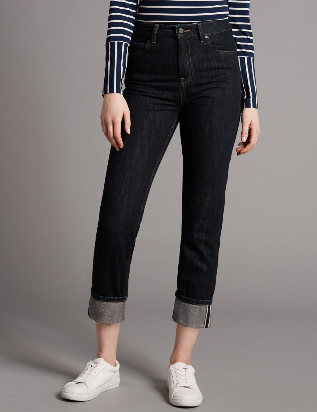 Selvedge High Waist Girlfriend Jeans 3 of 6