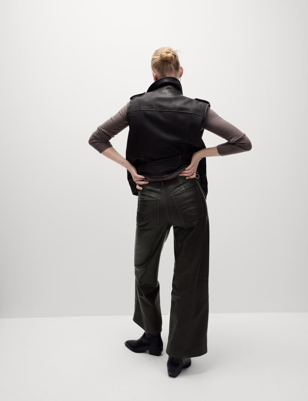 Leather Look Patch Pocket Wide Leg Trousers M S Collection M S