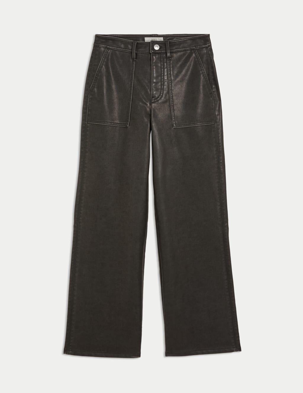 Leather Look Patch Pocket Wide Leg Trousers M S Collection M S