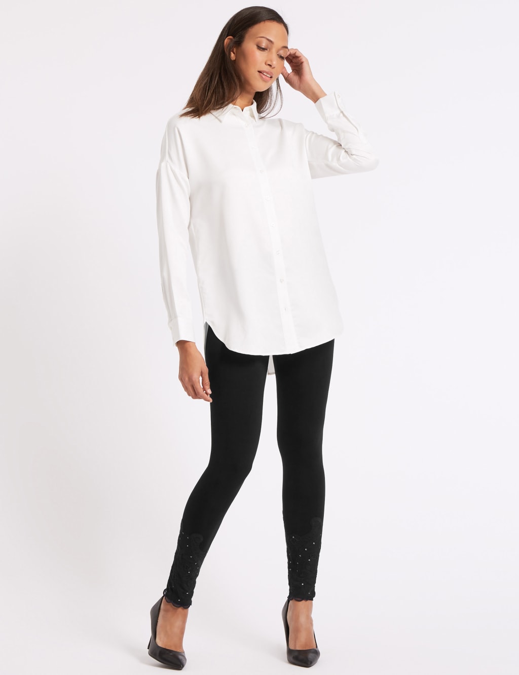 Lace hem leggings discount