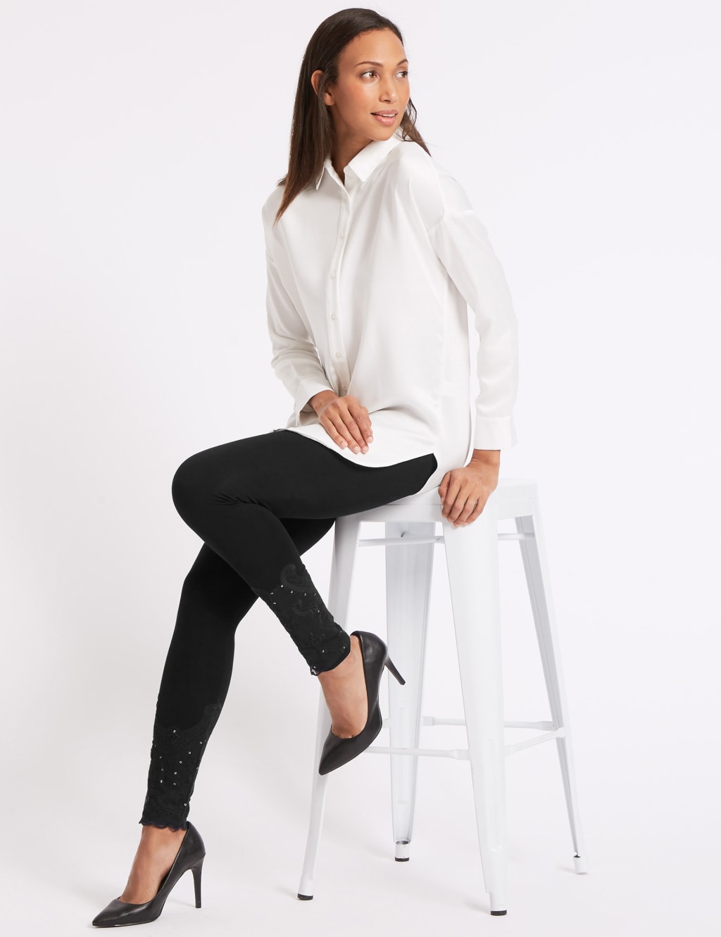 Embroidered Lace Hem Leggings 3 of 6