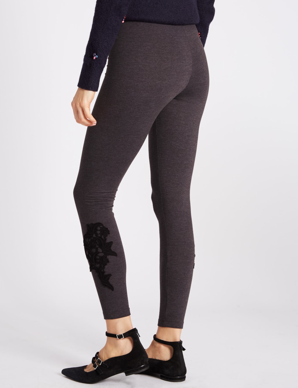 Cotton Blend Lace Insert Leggings M S Collection M S