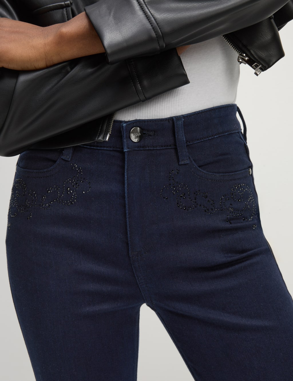 High Waisted Embellished Straight Leg Jeans 1 of 5