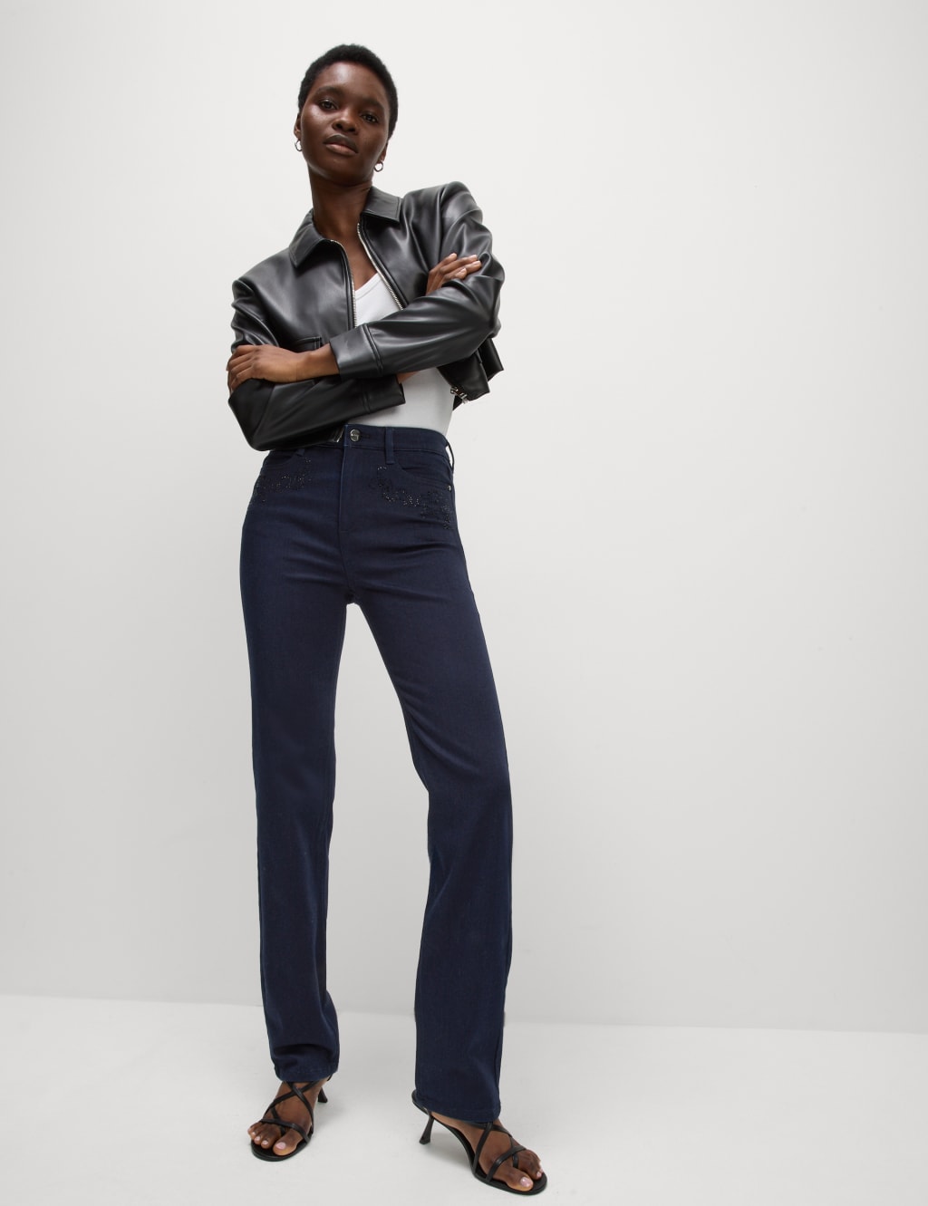 High Waisted Embellished Straight Leg Jeans 3 of 5