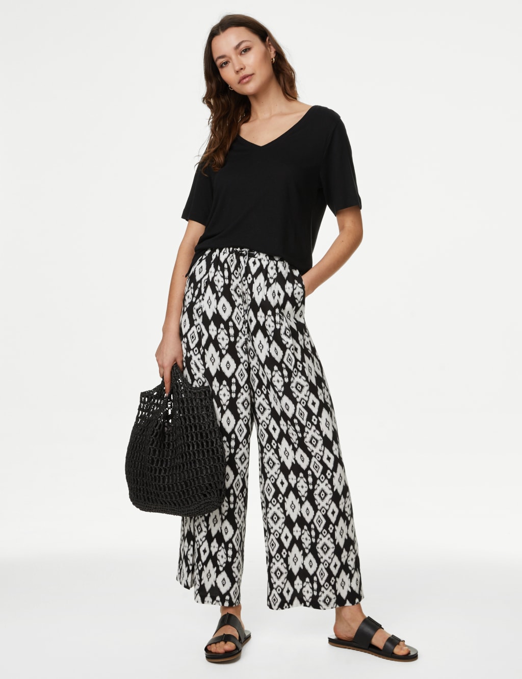 Printed Wide Leg Cropped Trousers M S Collection M S