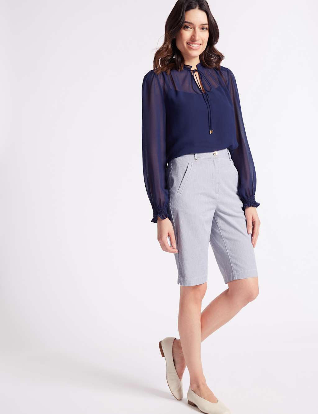 Cotton Rich Striped Casual Shorts 3 of 5