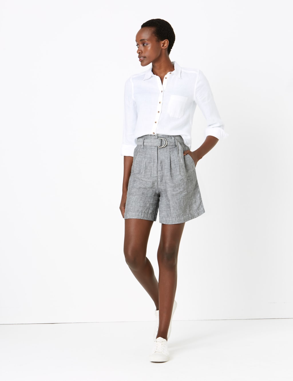 Pure Linen High Waist Belted Shorts 1 of 4
