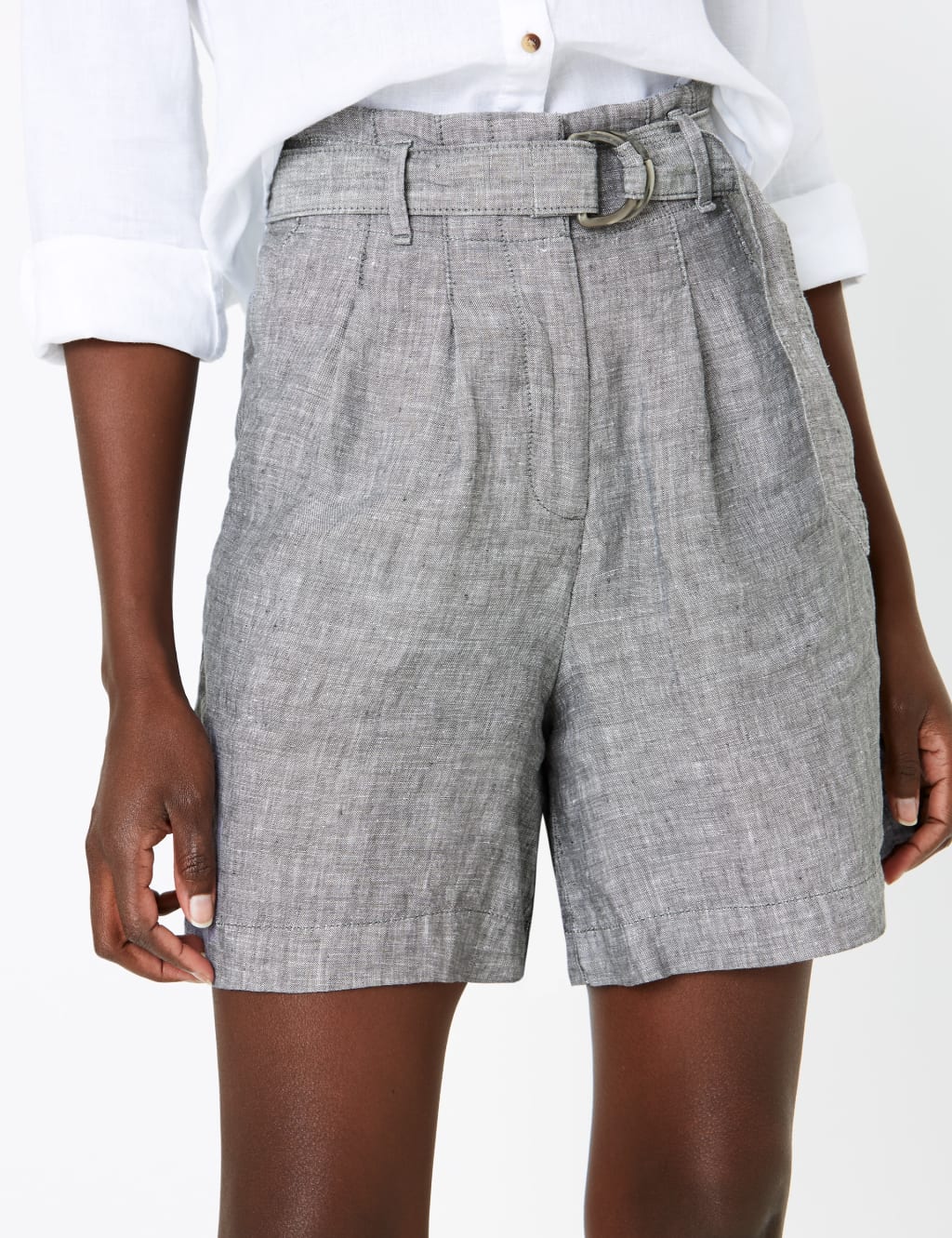 Pure Linen High Waist Belted Shorts 3 of 4