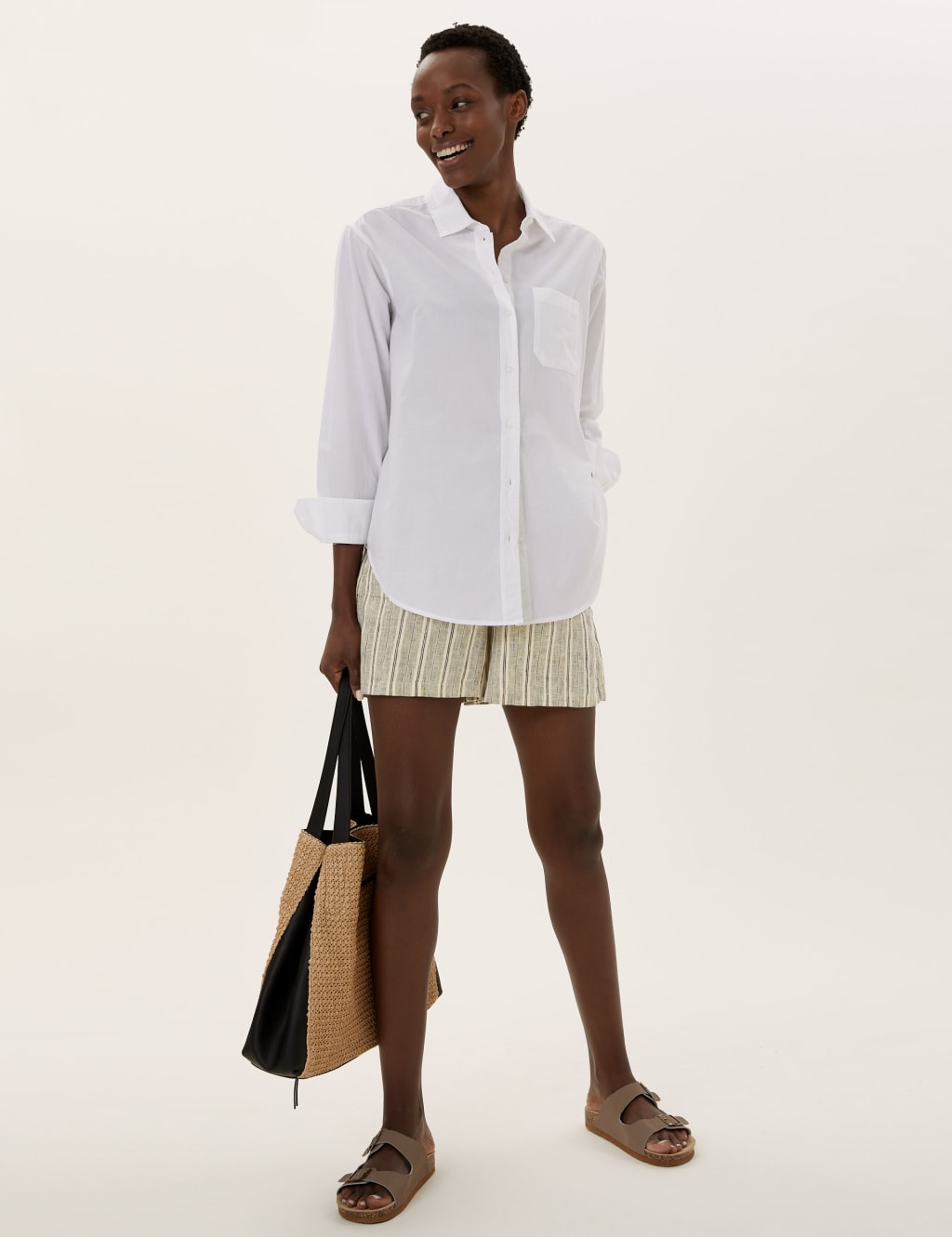 Pure Linen Striped High Waisted Shorts 1 of 5