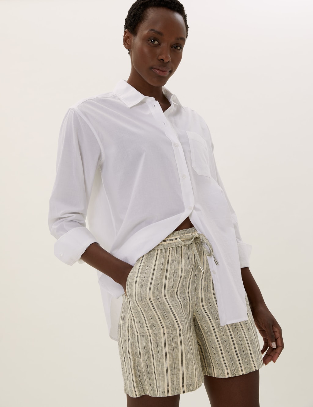 Pure Linen Striped High Waisted Shorts 3 of 5