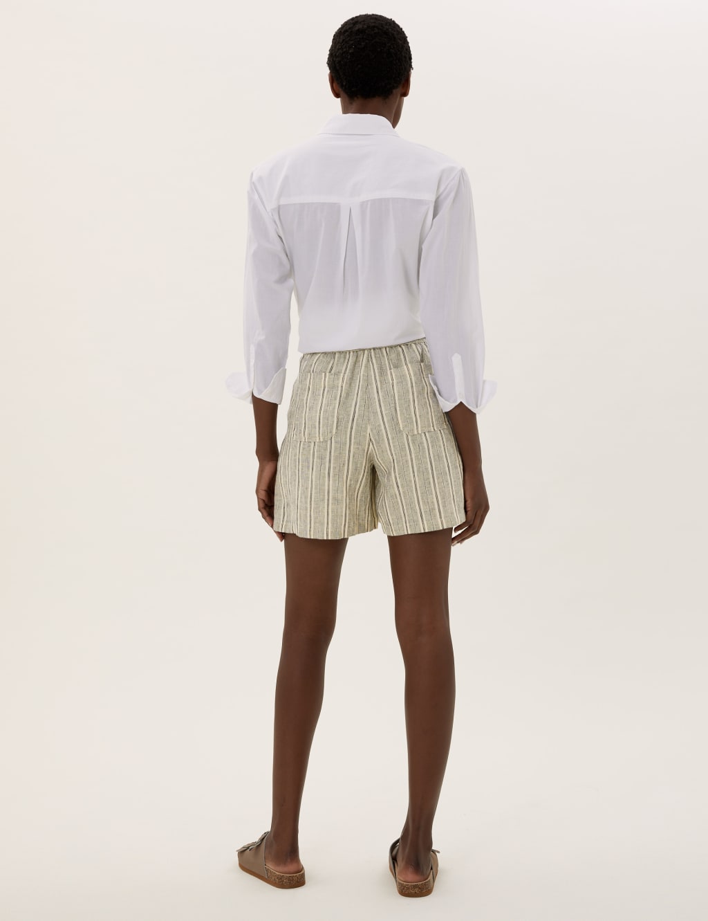 Pure Linen Striped High Waisted Shorts 4 of 5