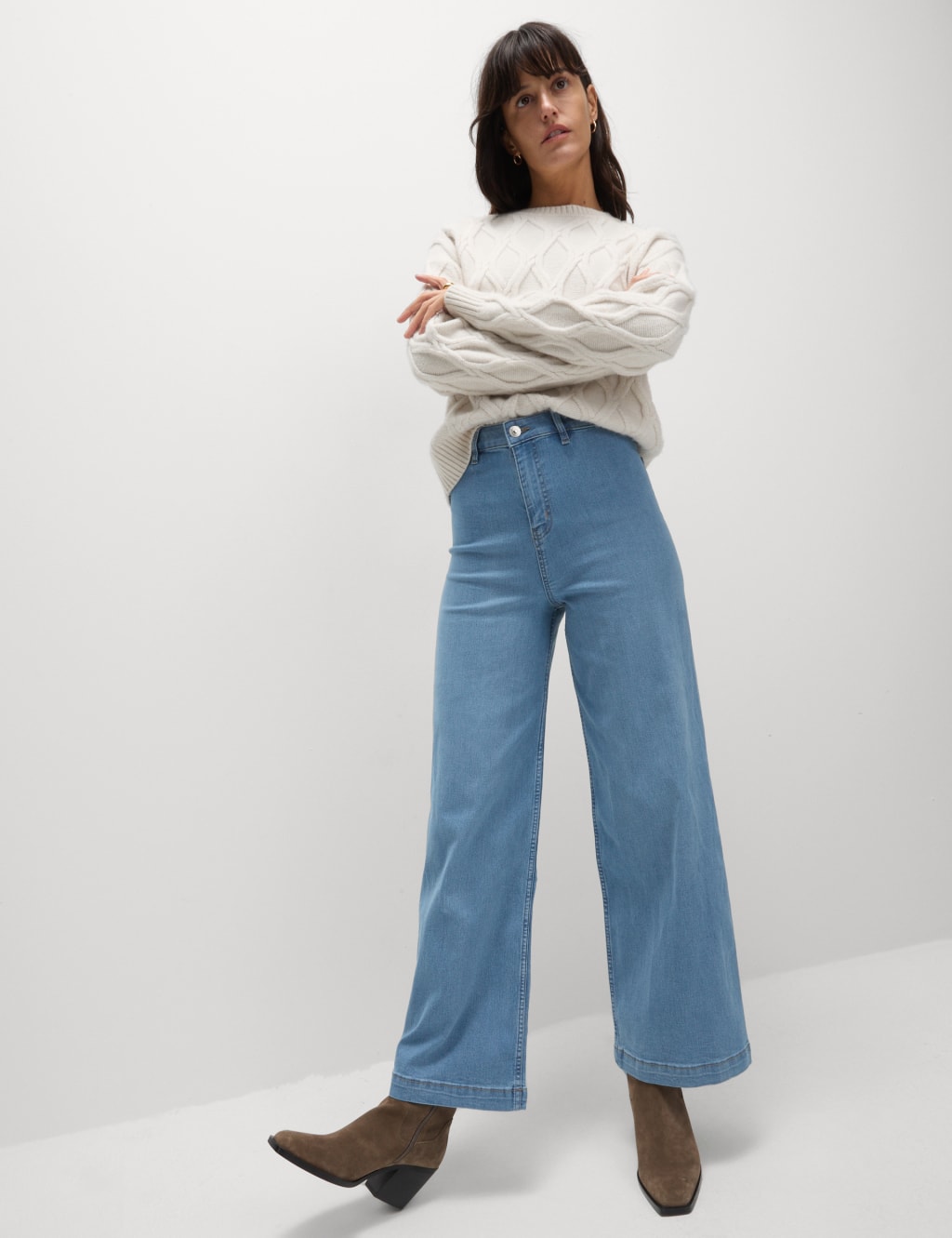 High Waisted Wide Leg Ankle Grazer Jeans 3 of 4