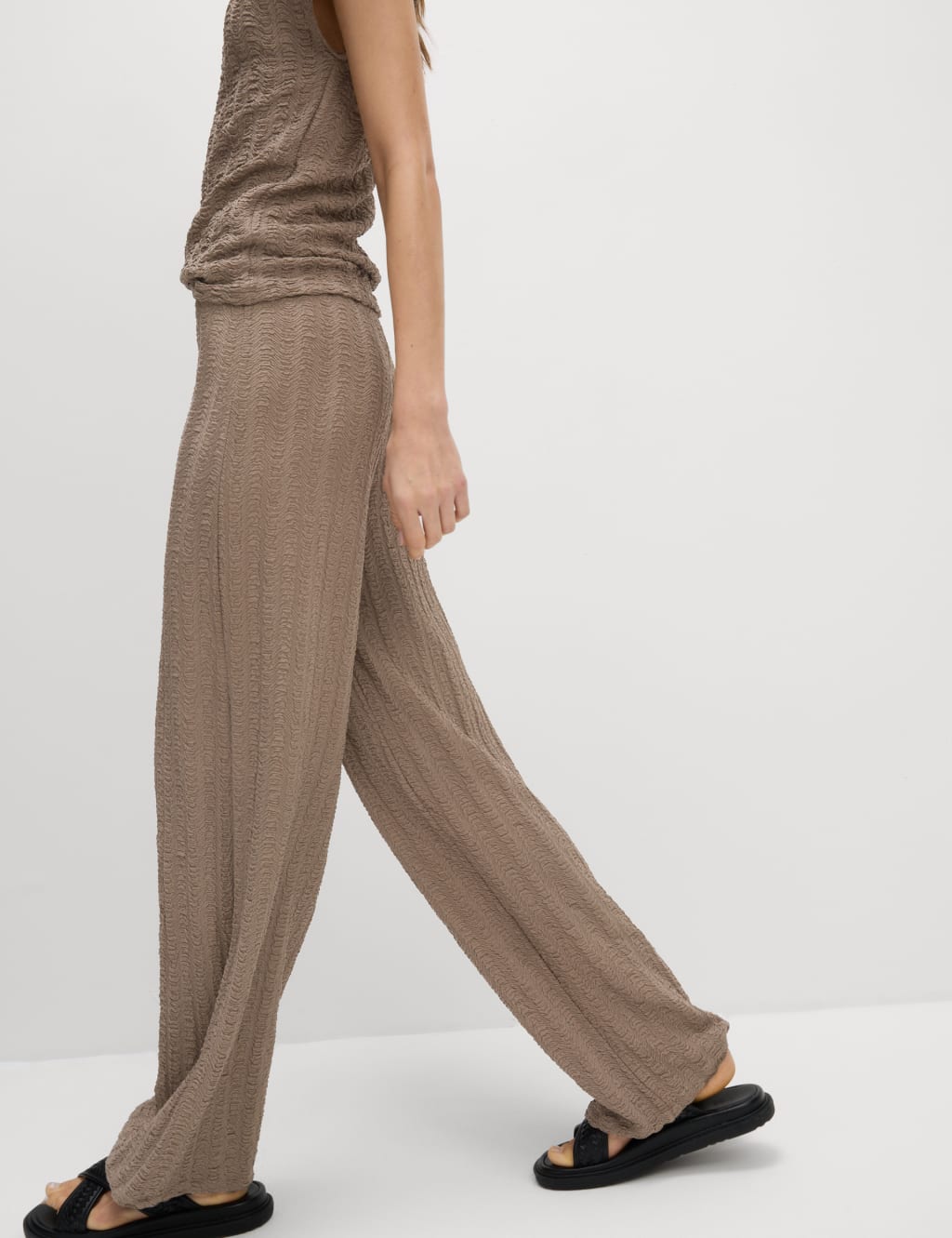 Textured Elasticated Waist Wide Leg Trousers 3 of 5