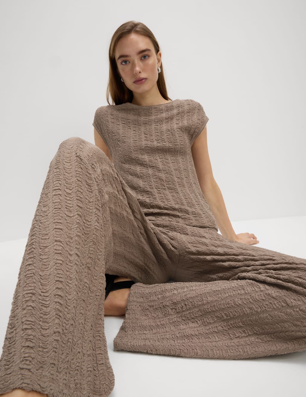Textured Elasticated Waist Wide Leg Trousers 4 of 5