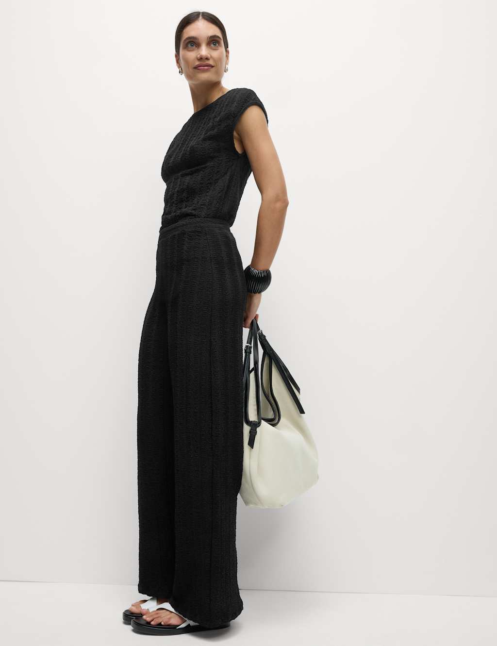 Textured Elasticated Waist Wide Leg Trousers 4 of 5