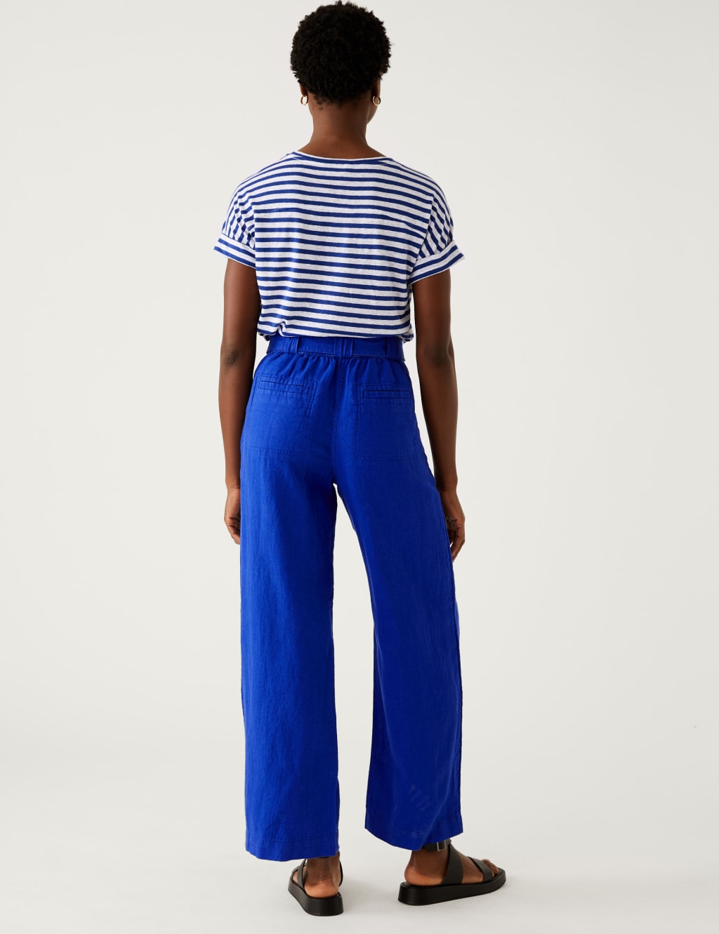 Pure Linen Belted Wide Leg Trousers M S Collection M S