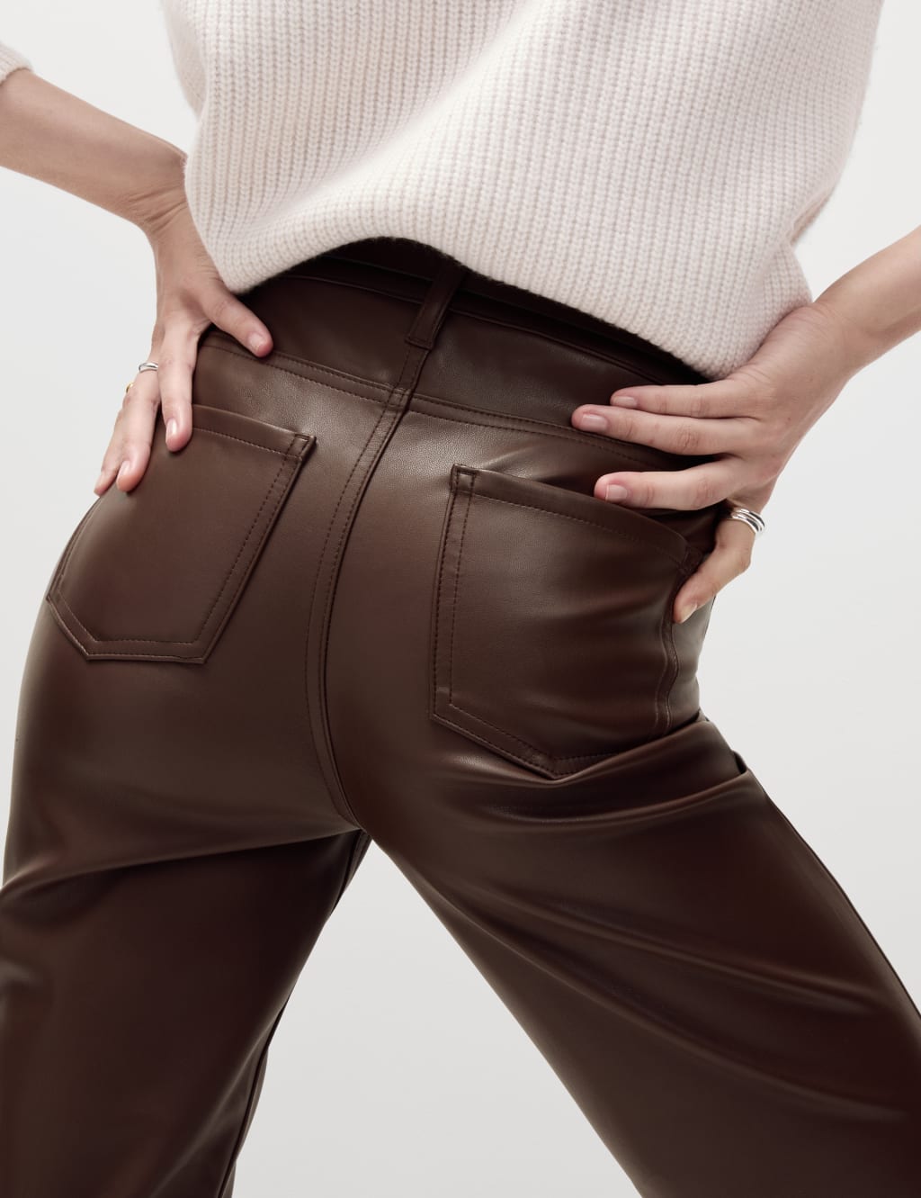 Faux Leather Straight Leg Trousers